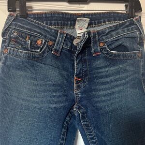True Religion Dark Blue Faded Flare Bootcut Stretch Jeans Size 29 Long Inseam